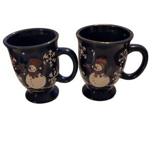 Snowman Snowflake Blue Pedestal Mug Large Handpainted Hat Bird Branch Unbranded